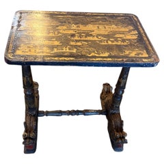 19th Century Chinese Export Black and Gold Lacquer Chinoiserie Side Table