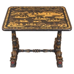 19th Century Chinese Export Black and Gold Lacquer Chinoiserie Side Table
