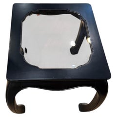 Pair of 20th Century Chinese Chow Leg Black Lacquer End Tables with Glass Tops