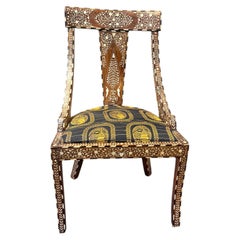 9th Century Anglo-Indian Carved Wood and Bone Inlaid Side Chair