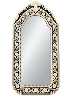 20th Century Anglo-Indian Black and White Bone Inlaid Floral Wall Mirror