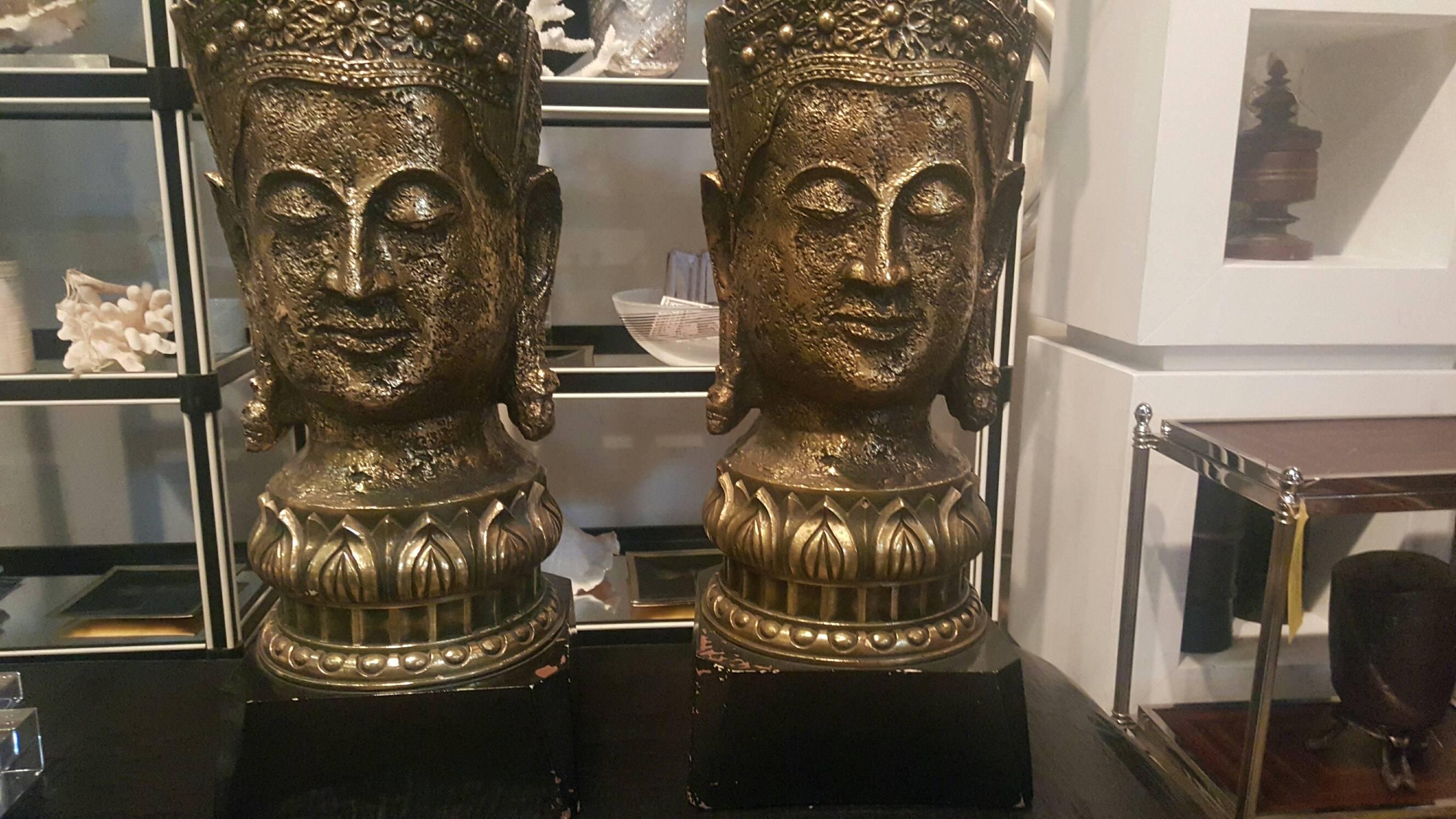 1940s Resin and Wood Buddha Lamps In Fair Condition In Dallas, TX