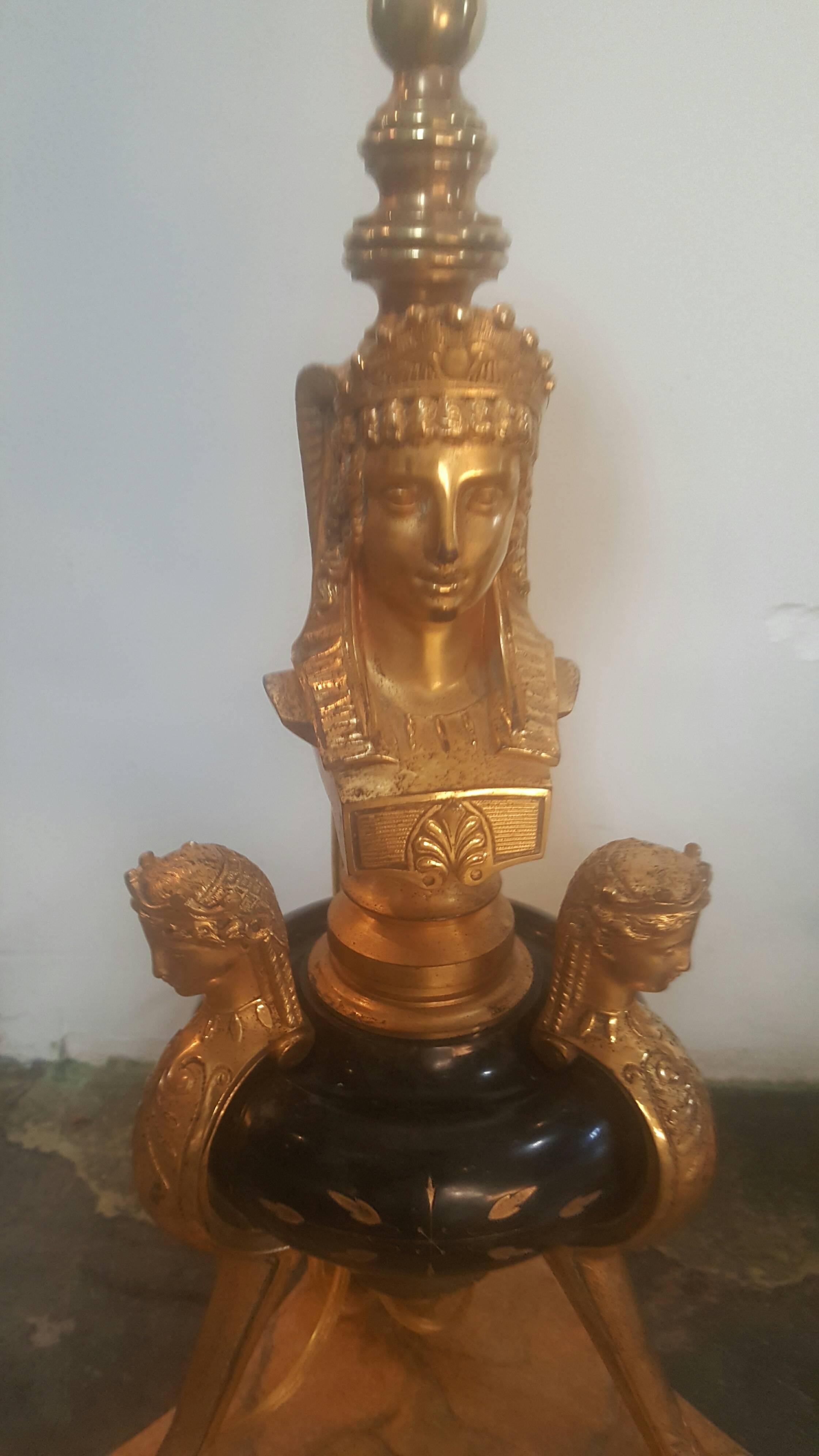 19th Century French Egyptian Revival Doré Bronze and Marble Lamps In Good Condition In Dallas, TX