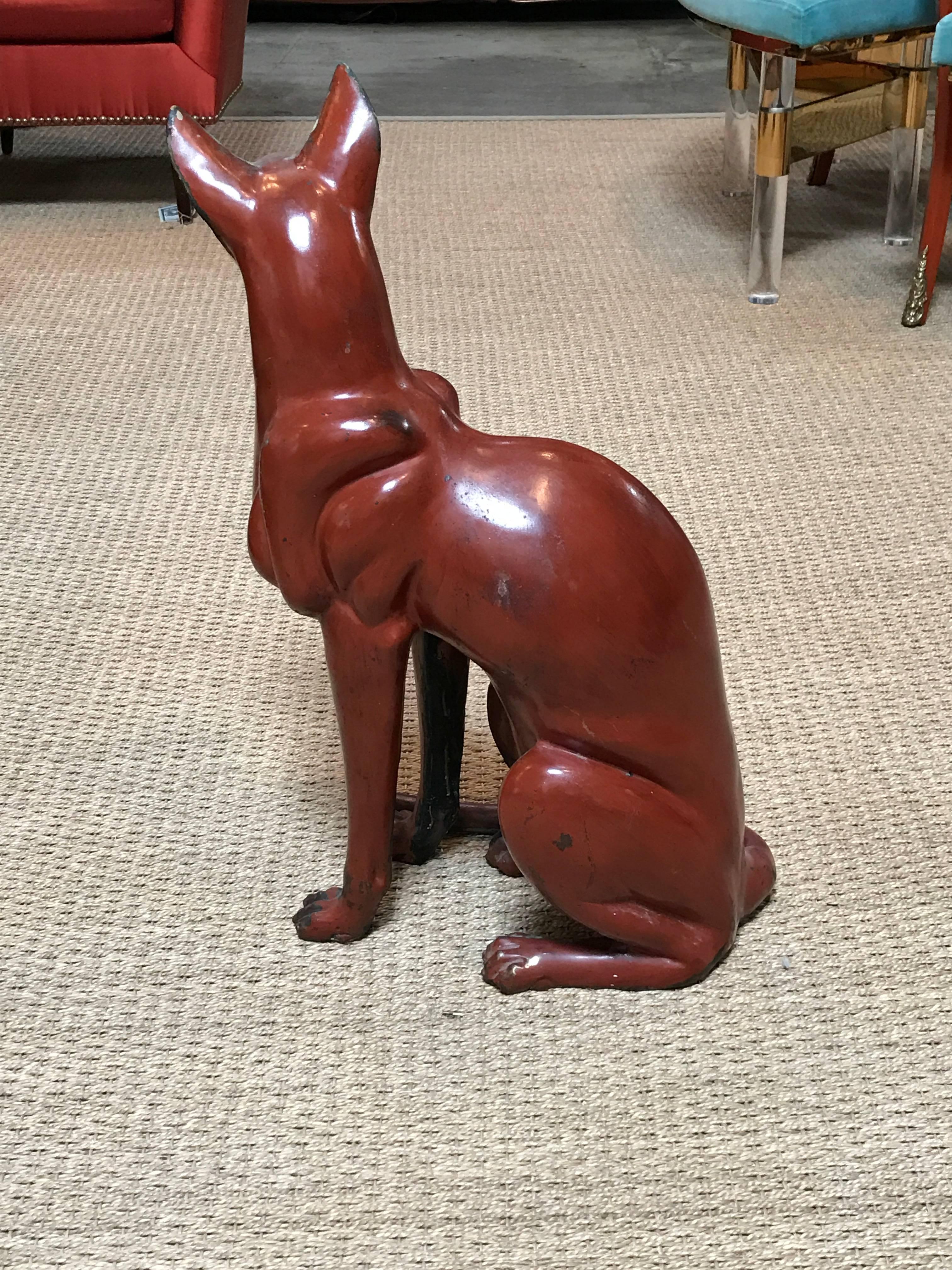 French Bronze Red Cat Sculpture in Art Deco 