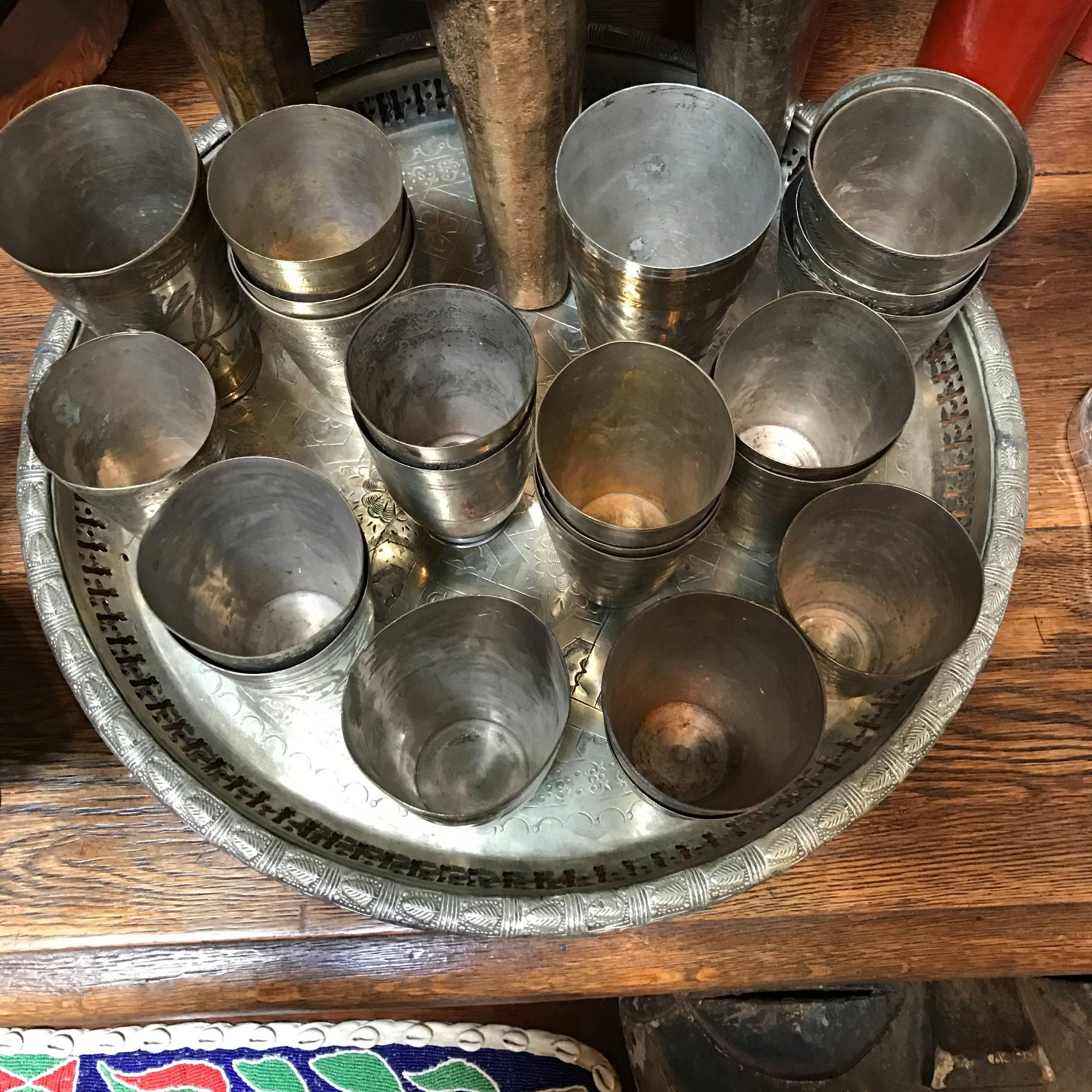 Handmade Indian antique silver cup. Large size, holds water, ideal for flowers, various sizes and designs, some with brass.