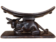 African Ashanti Carved Wood Cow Stool Headrest Ghana Tribal Folk Art Sculpture