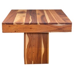 Solid Acacia Wood Square Pedestal Table, Modern Rustic Console or Dining Table