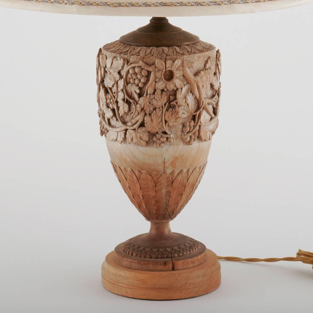 Hand-carved Italian wood carved lamp.