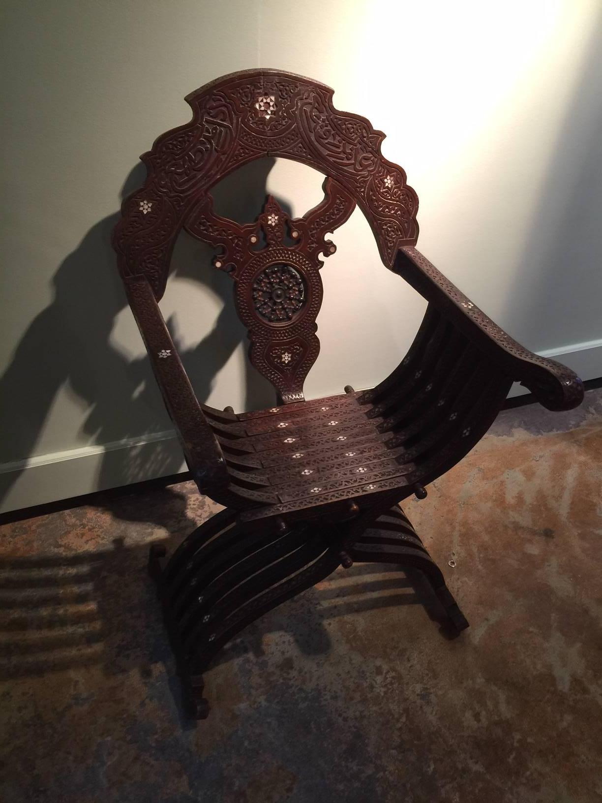 Syrian wood and inlaid chair
late 19th century.