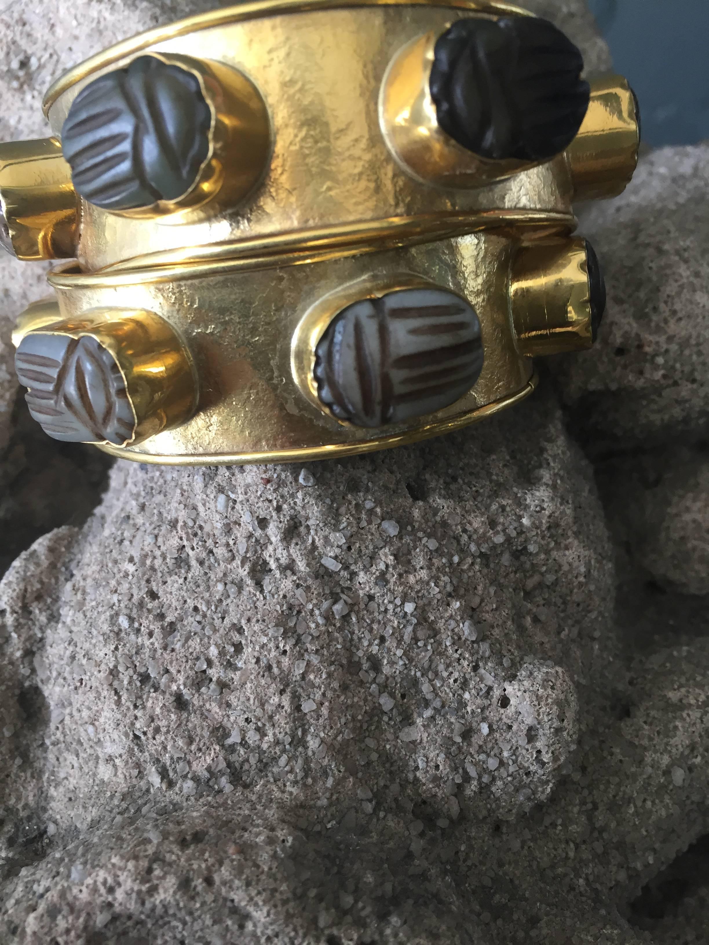 Rock Candy Cuffs with Jade Scarabs In Excellent Condition In Dallas, TX