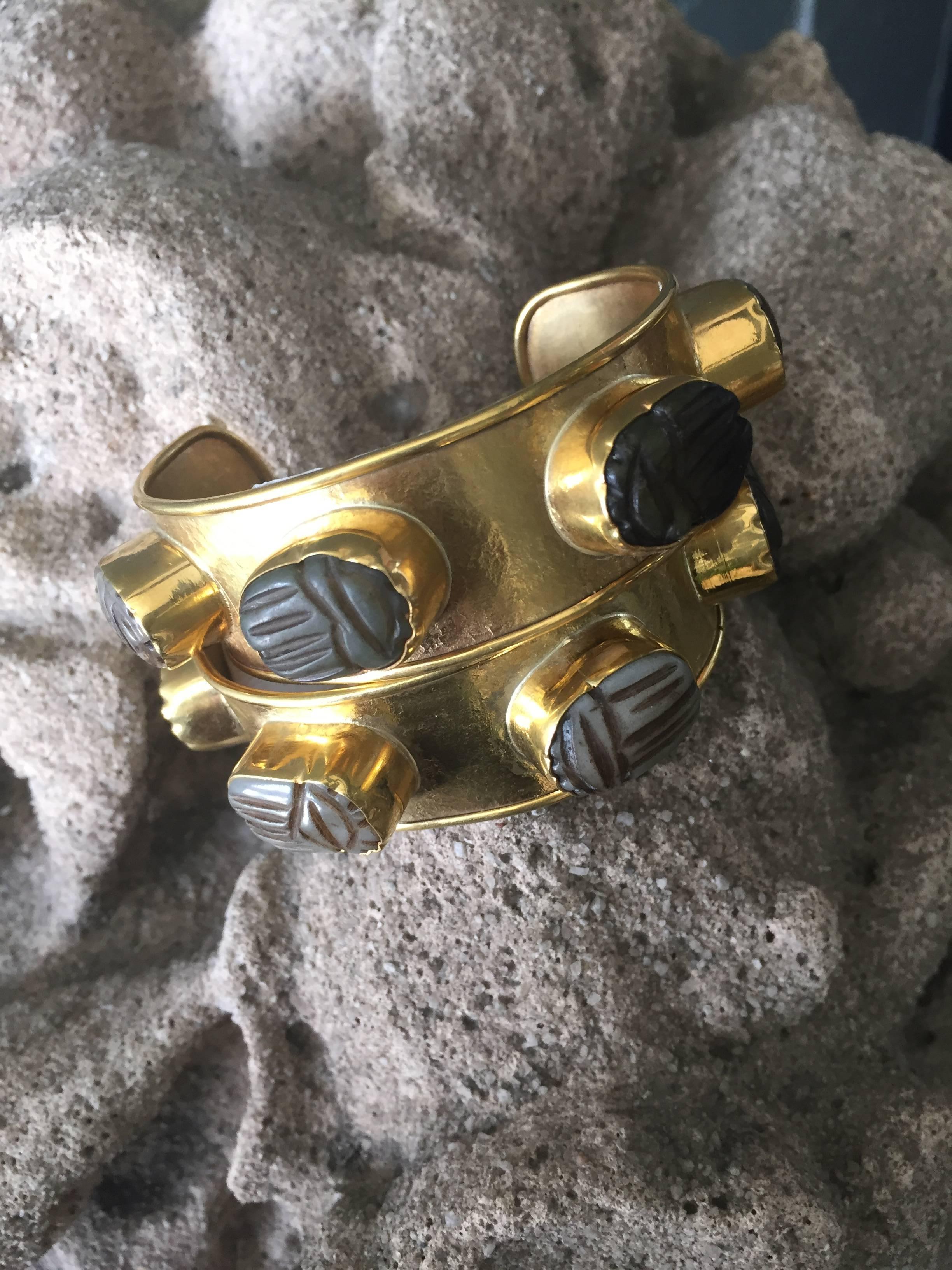 Pair of rock candy cuffs designed by Michelle Nussbaumer.
22-karat gold over bronze.
  