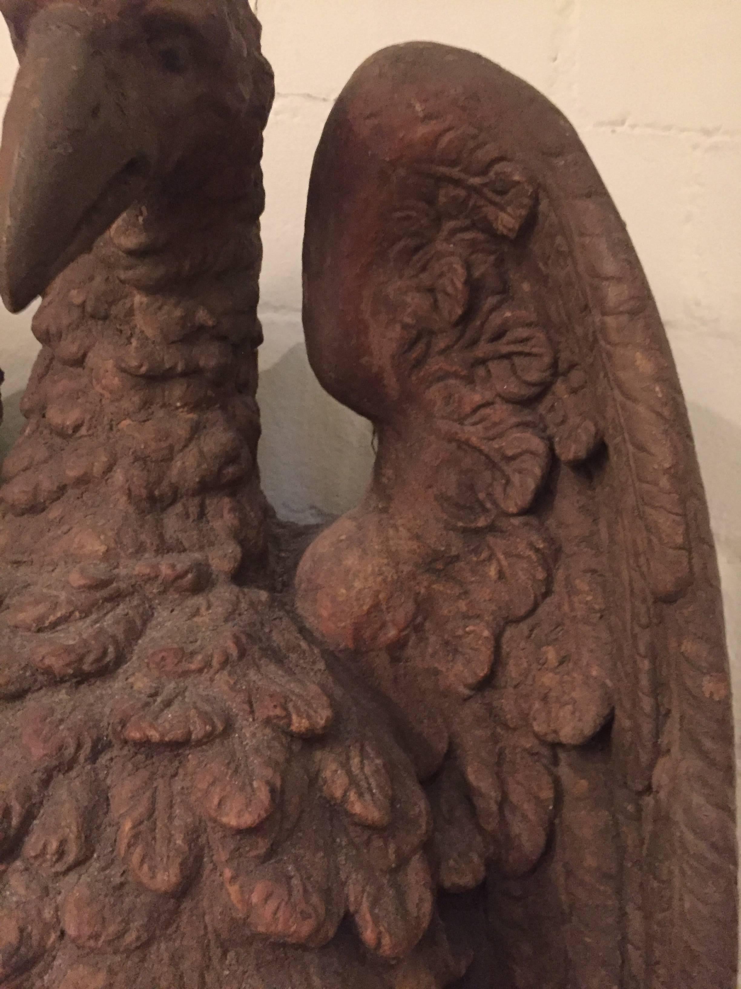 Terracotta Pair of French 18th Century Terra Cotta Eagle Sculptures