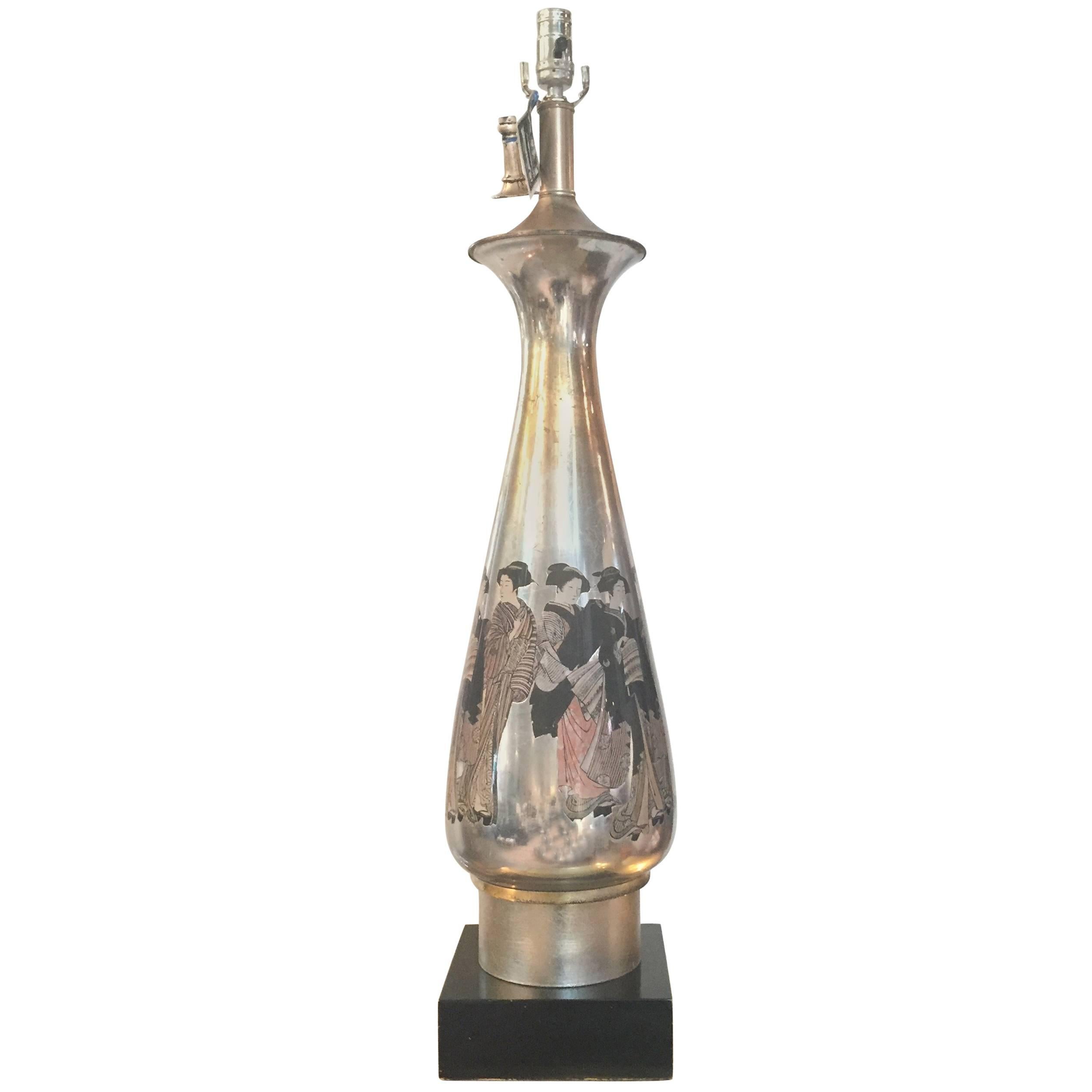Eglomise Hollywood Regency Lamp For Sale