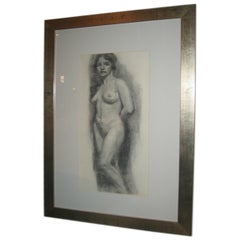 Vintage 1930s Artist's Portfolio Charcoal Drawing of a Standing Nude Female