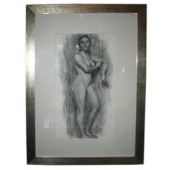 1930s Artist's Portfolio Charcoal Drawing of a Standing Nude Female