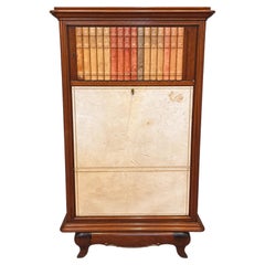 1940s French Mahogany Abattant Secretary Desk Cabinet with Original Vellum Drop
