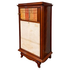 1940s French Mahogany Abattant Secretary Desk Cabinet with Original Vellum Drop