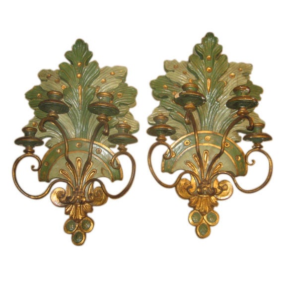 19th Century Italian Wall Sconces in Polychrome and Gilt Finish