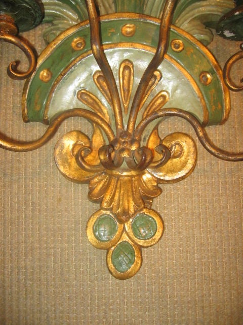 19th Century Italian Wall Sconces in Polychrome and Gilt Finish In Good Condition For Sale In Dallas, TX