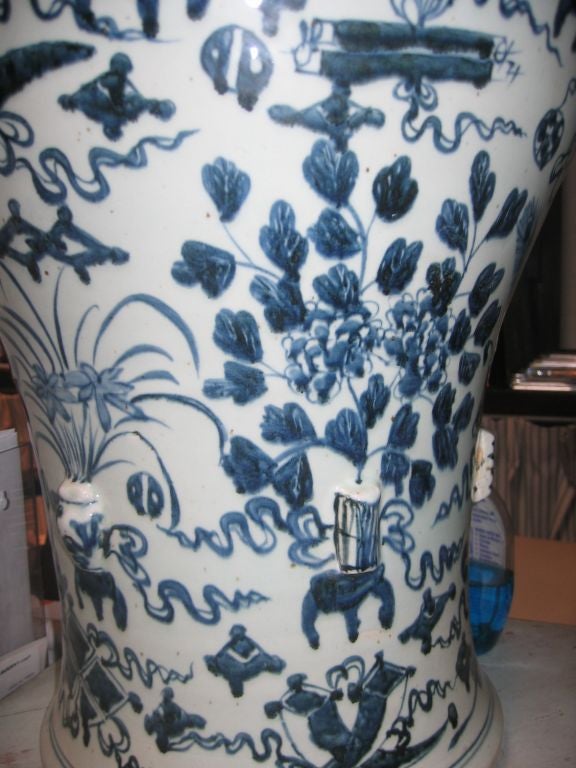 Hand-painted oversized temple jars. Foo dog on top of lid.