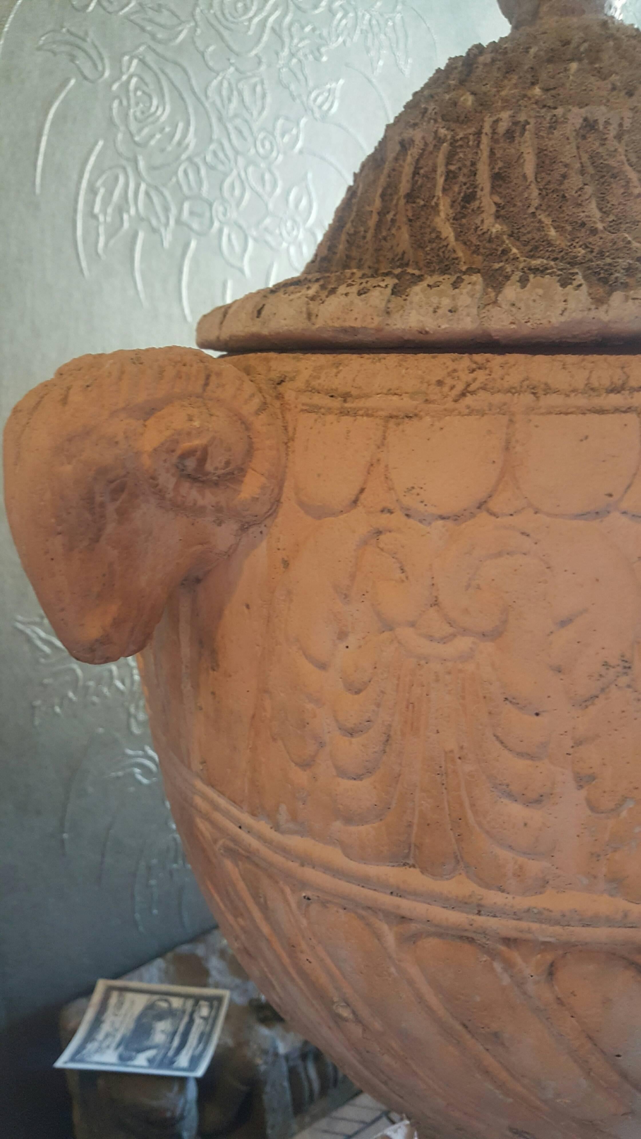 Antique French Terra Cotta Urn In Fair Condition For Sale In Dallas, TX