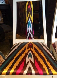 Pair of Silk Ikat Slipper Chairs in the Style of James Mont