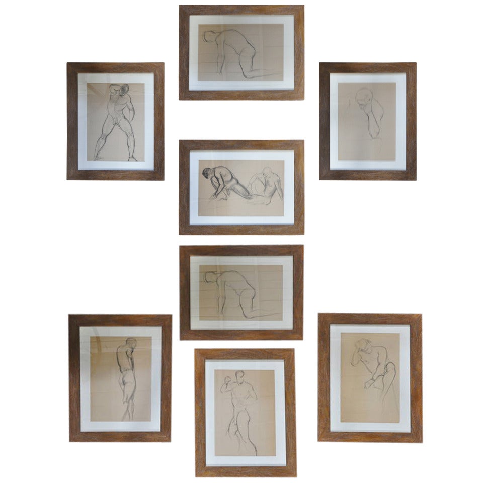 1940s Nude Male Drawings in Charcoal