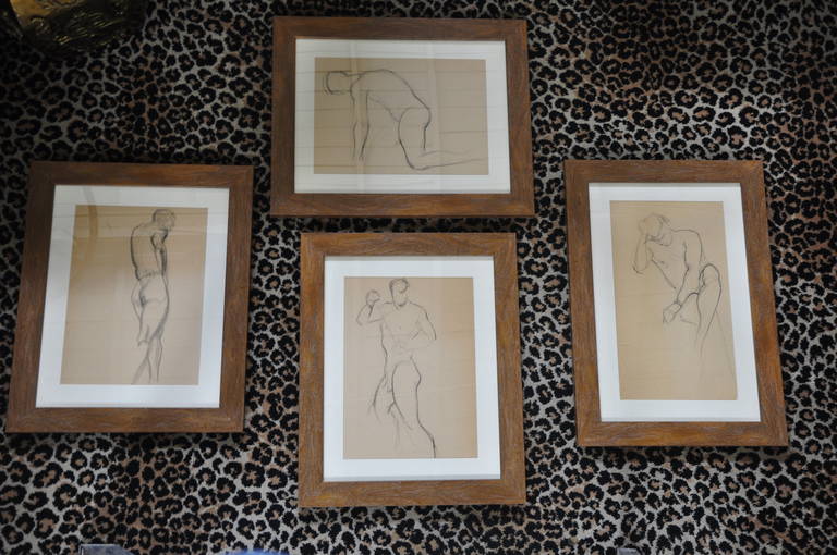 Unknown 1940s Nude Male Drawings in Charcoal For Sale