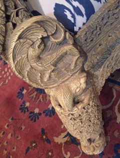 Pair of 19th Century Indian Carved Raj Chairs with Lion, Tiger, Flower Motif