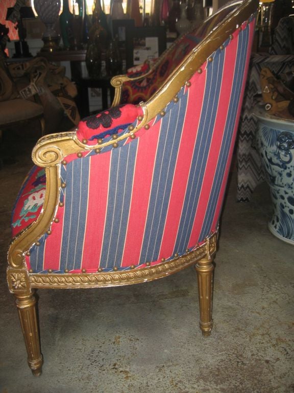 Giltwood 19th Century Gilded Louis XVI Settee in Vintage Suzani Upholstery