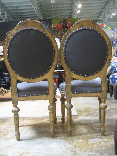 19th Century Louis XVI Style Pair of Gilt Side Chairs in 24-Karat Gold Leaf