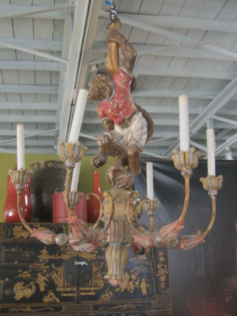 Italian Six-Light Chandelier with Monkey Wearing a Bicorn Hat In Good Condition For Sale In Dallas, TX