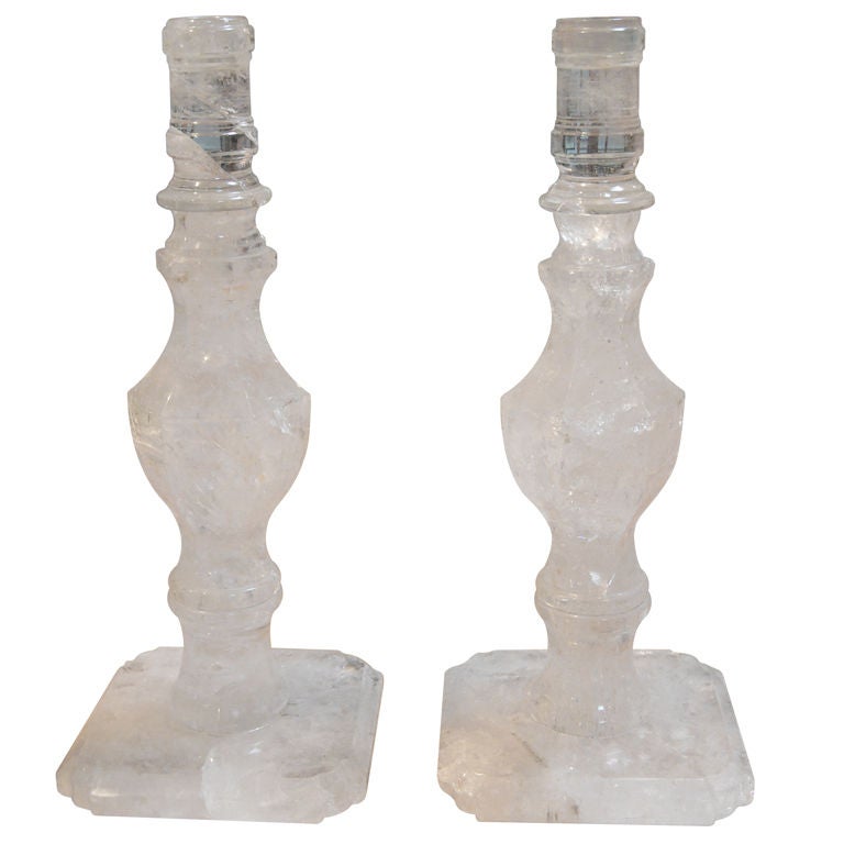 Pair of Rock Crystal Candlesticks For Sale