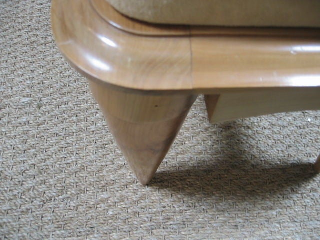 1940s Wooden French Stool with Suede Upholstery In Excellent Condition In Dallas, TX