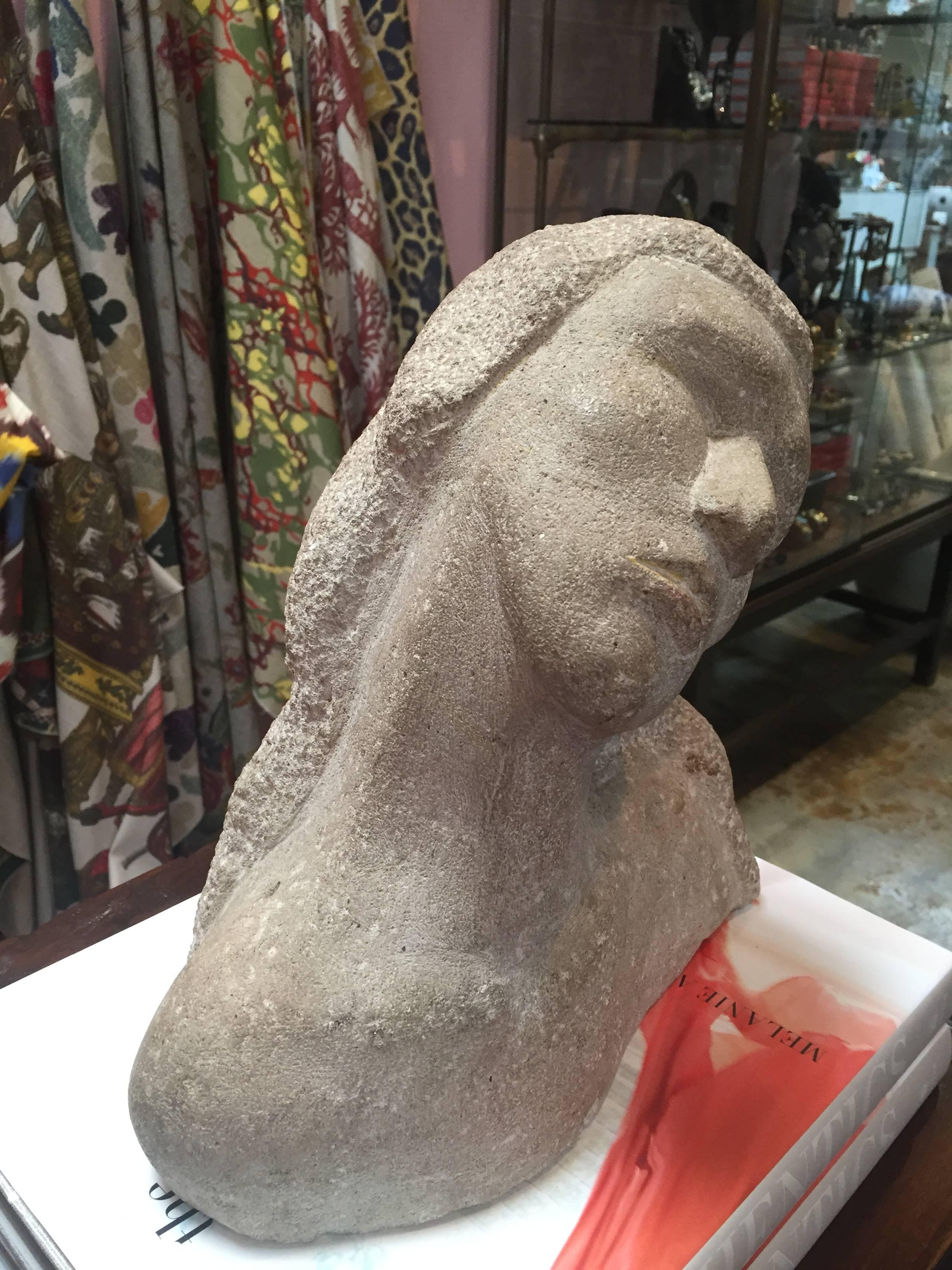 French 1930s limestone bust.
  