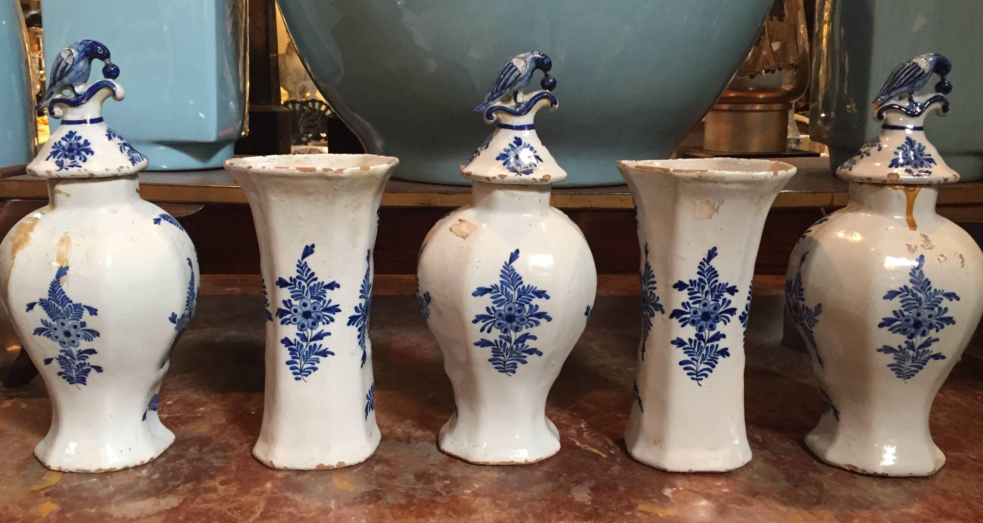 Delft Garniture Set, 18th Century For Sale 4