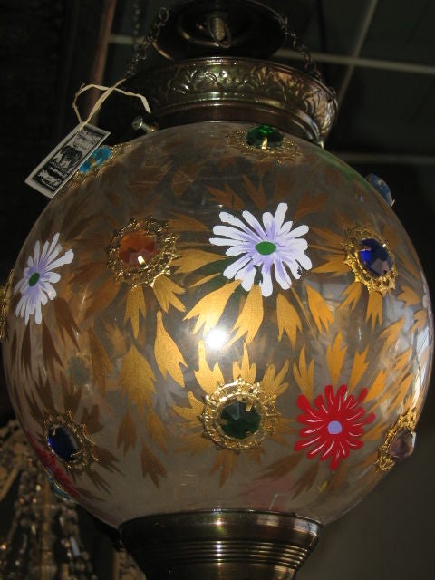 Indian Glass Globe Hanging Lantern of 19th Century In Good Condition In Dallas, TX