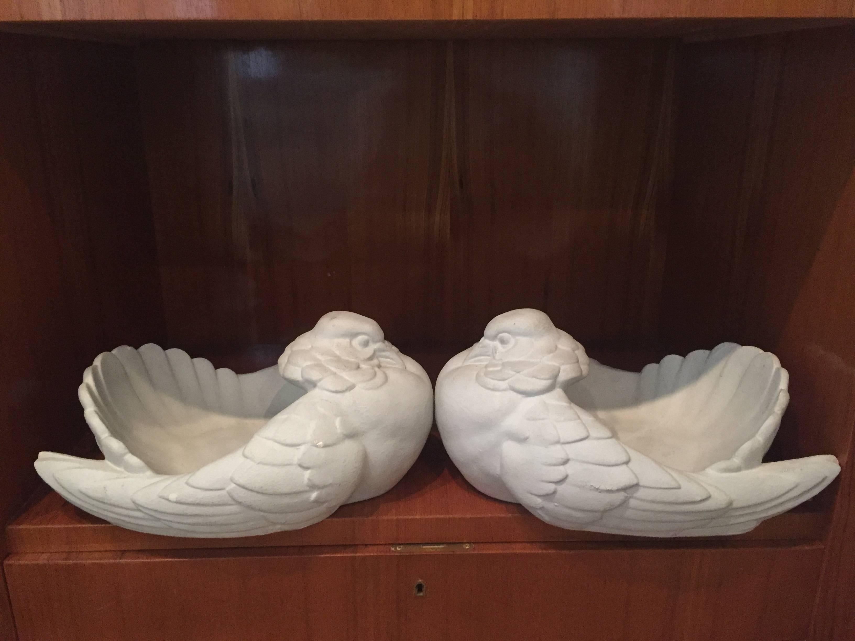 Pair of 1940s French Dove sconces by Jules Leleu. Original plaster finish.