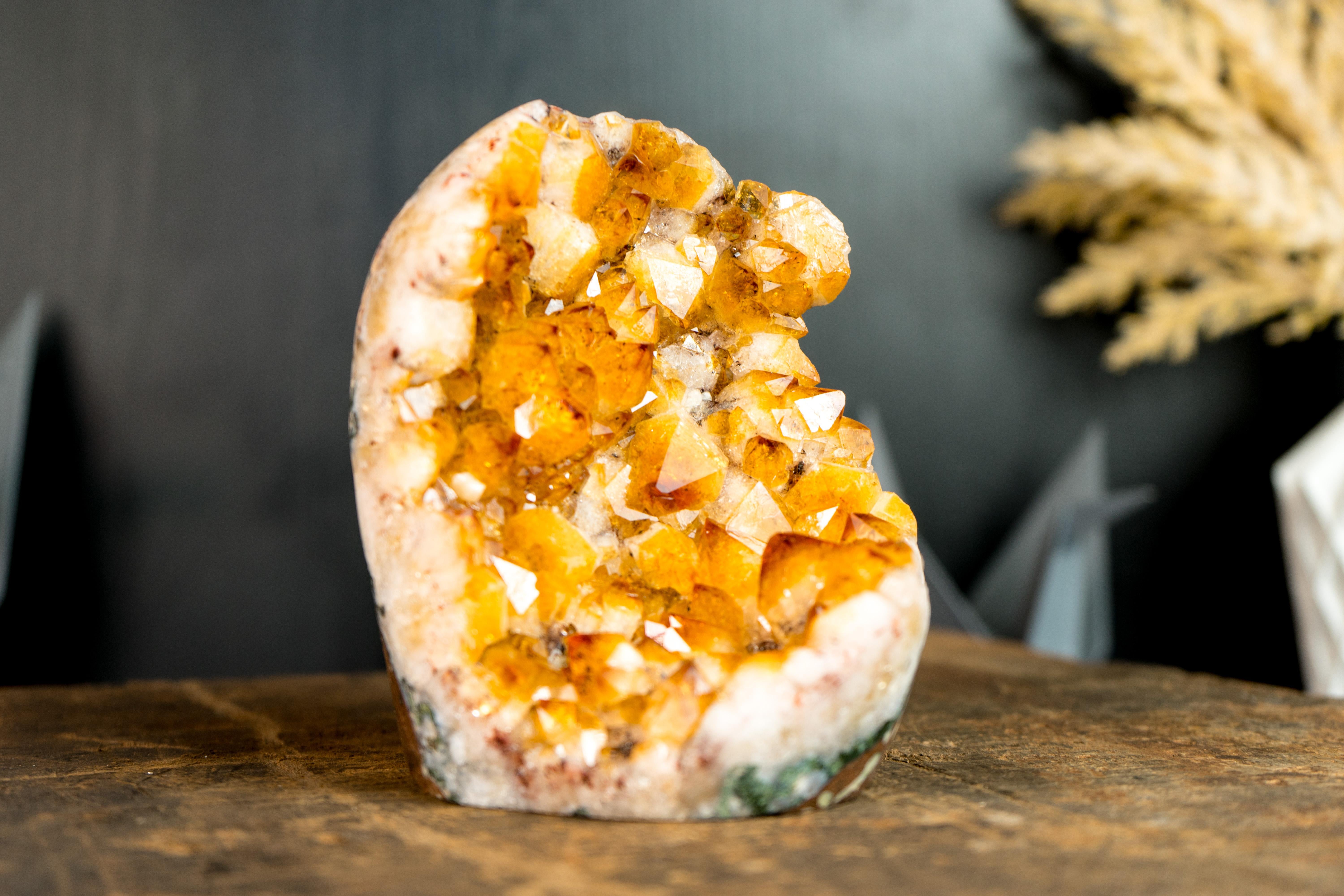 Brazilian Small High-Grade Citrine Cluster with Flower Formations and Orange Citrine Druzy For Sale