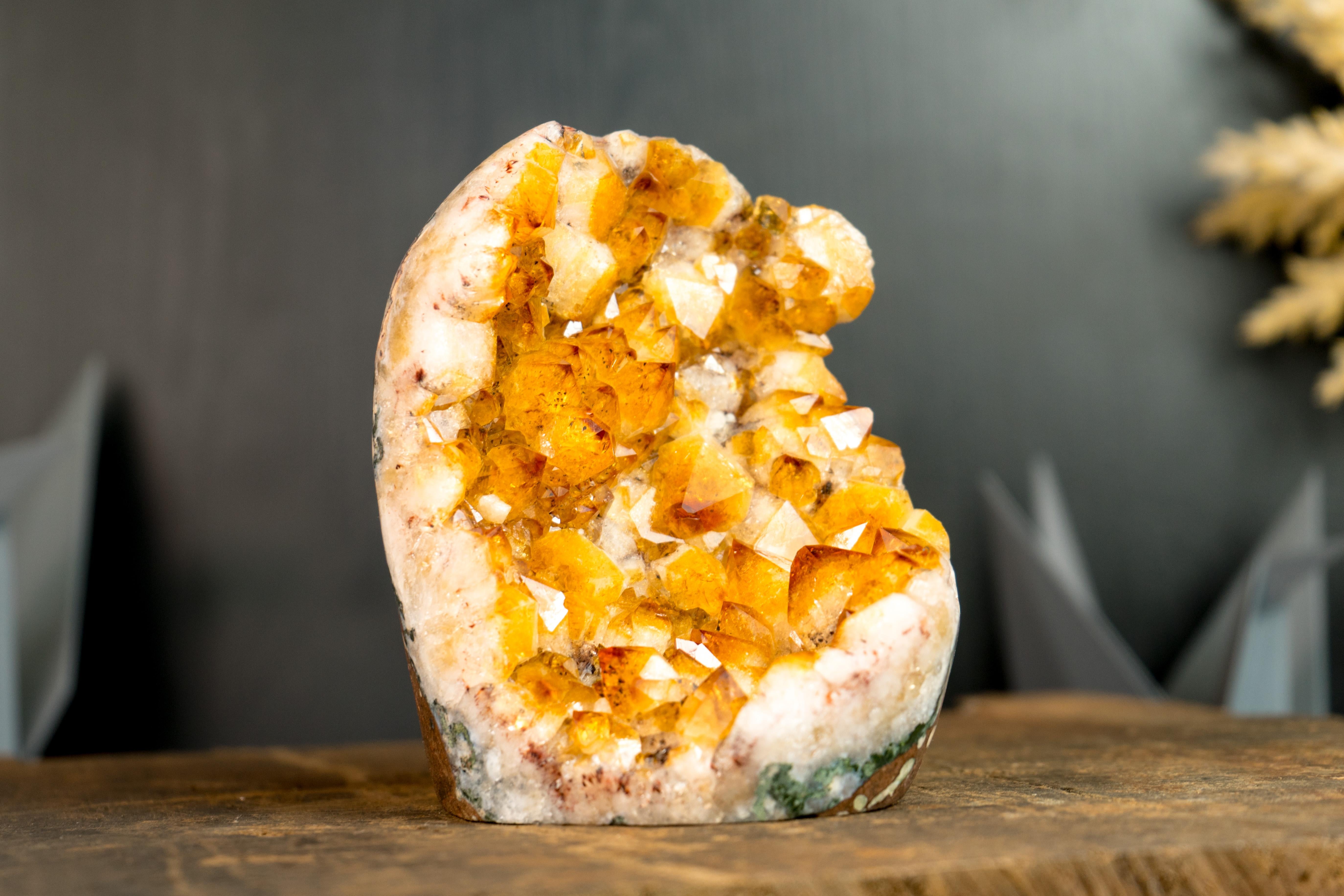 Small High-Grade Citrine Cluster with Flower Formations and Orange Citrine Druzy For Sale 2