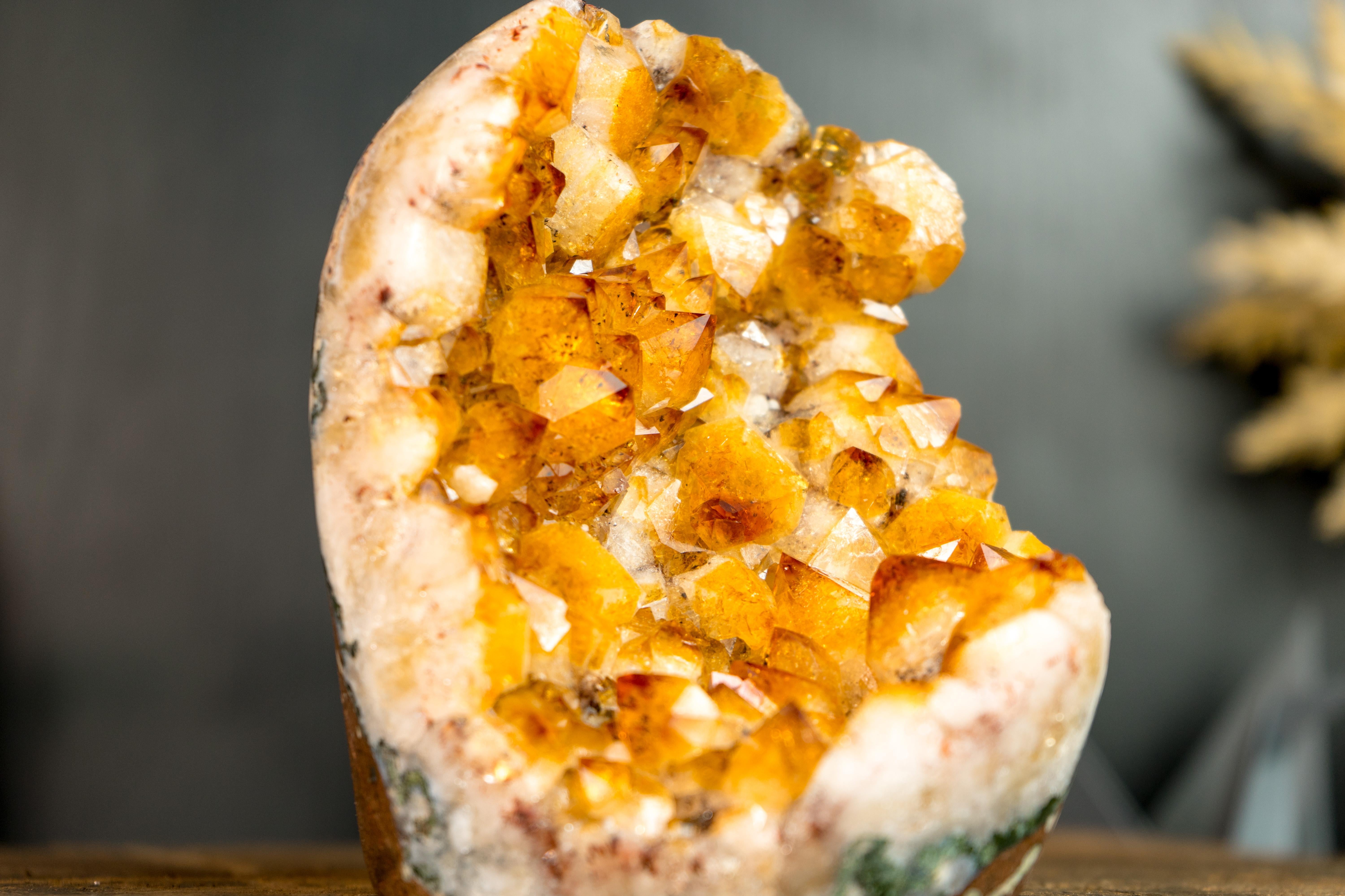 Small High-Grade Citrine Cluster with Flower Formations and Orange Citrine Druzy For Sale 3