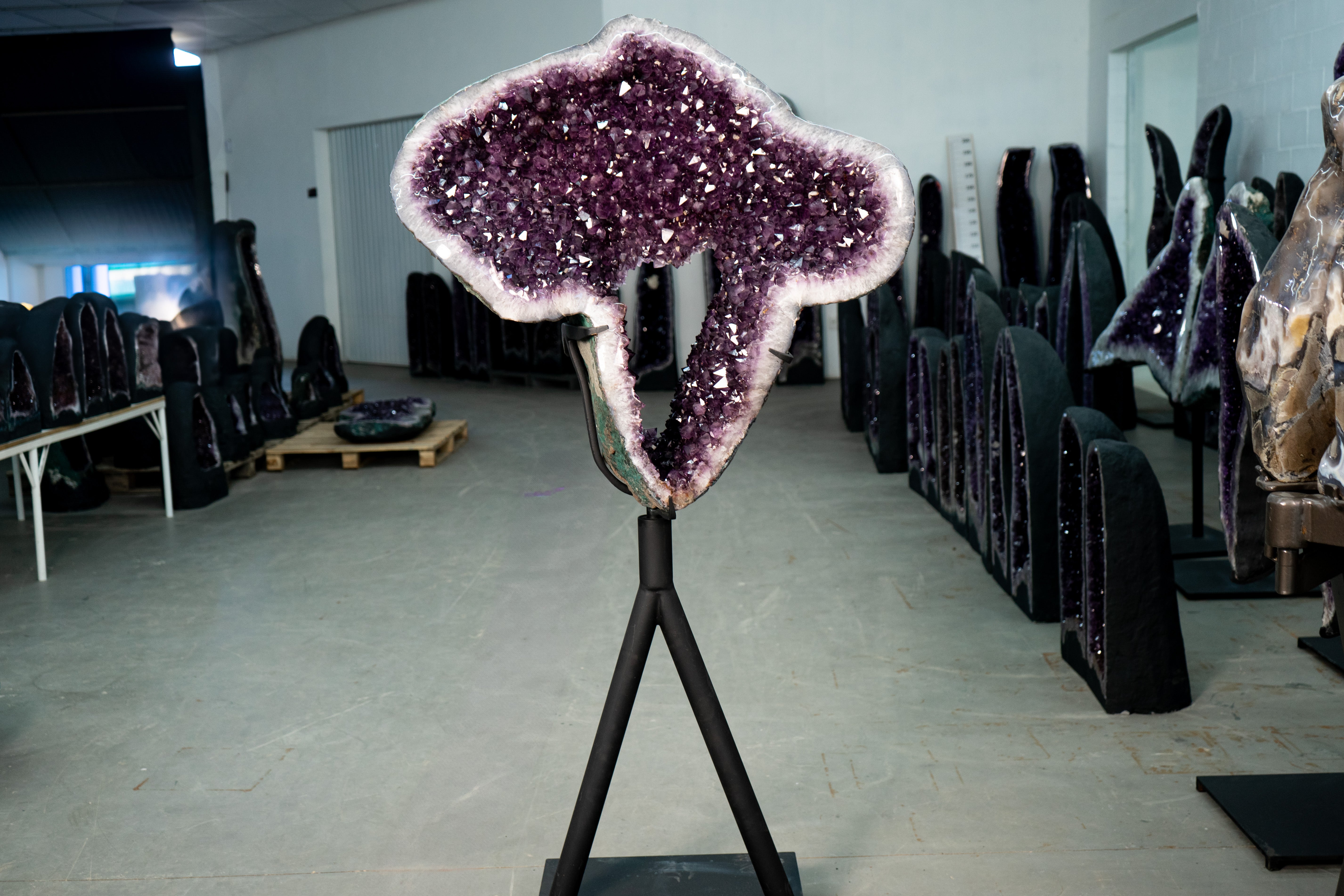 Large Sculptural Amethyst Geode Portal on Custom-Made Stand, High-Quality