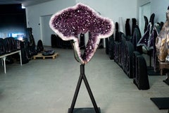 Large Sculptural Amethyst Geode Portal on Custom-Made Stand, High-Quality