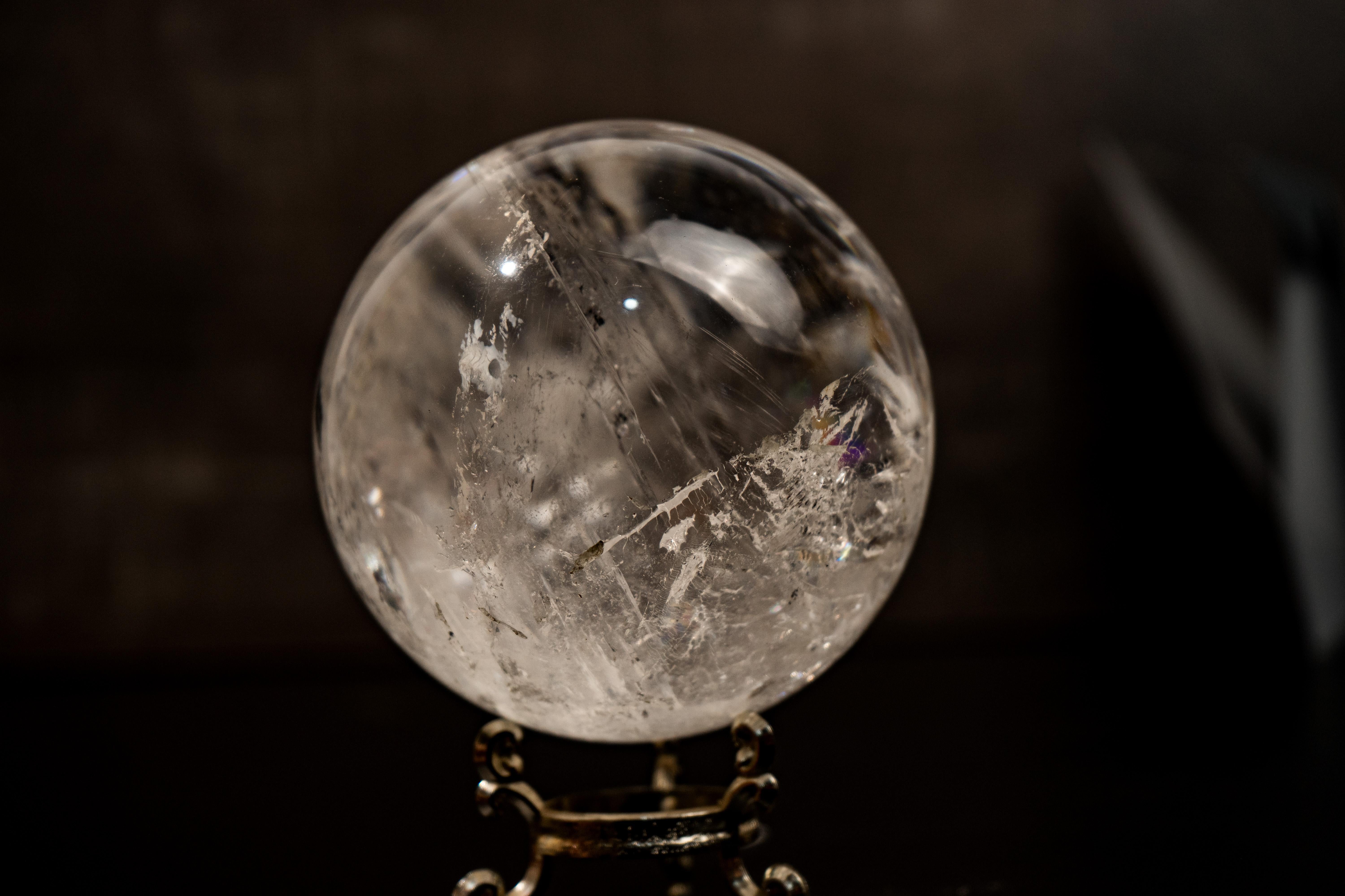 Brazilian Large High-Grade Crystal Quartz Sphere with Stunning Rainbows For Sale