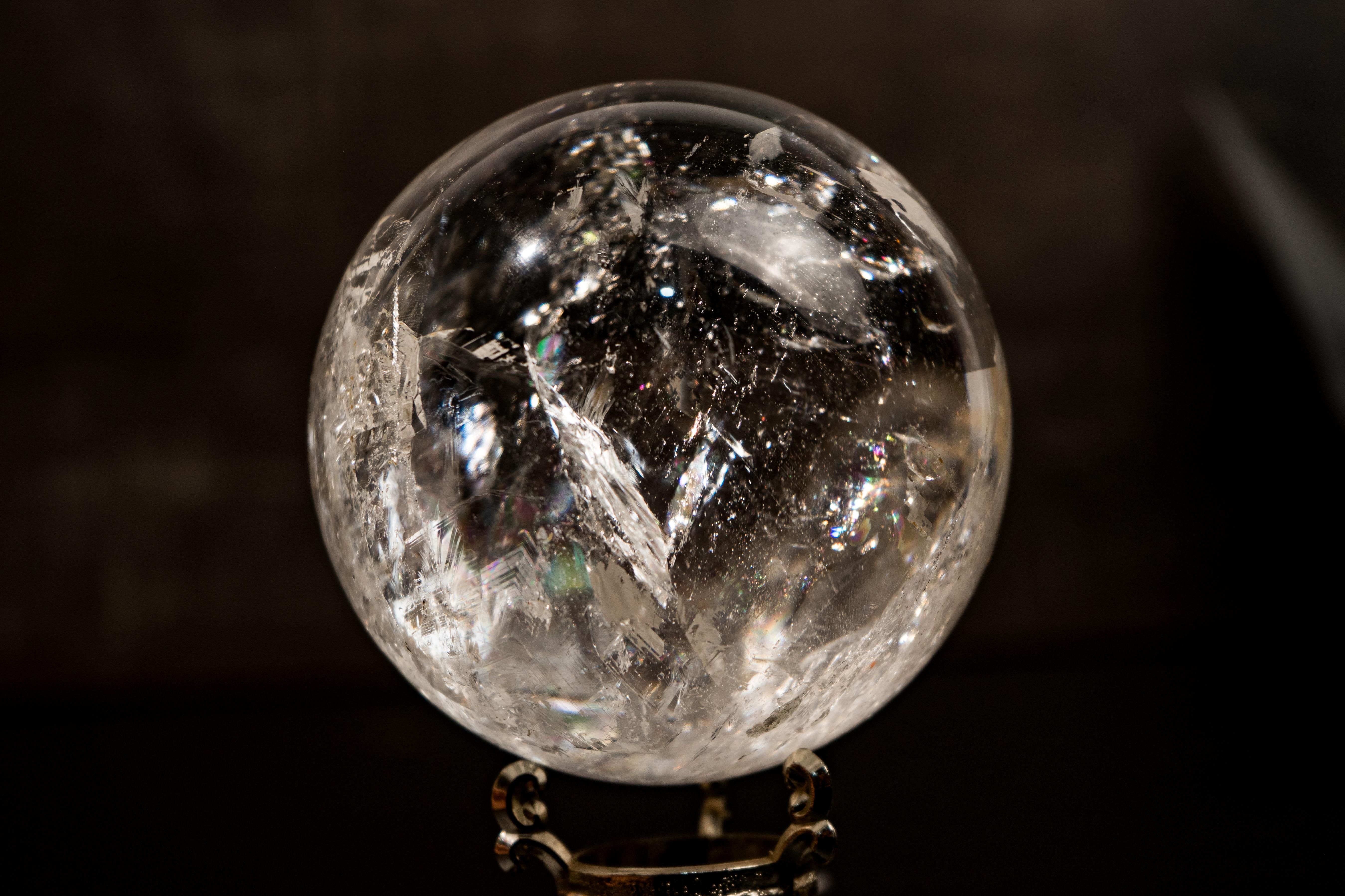 Contemporary Large High-Grade Crystal Quartz Sphere with Stunning Rainbows For Sale