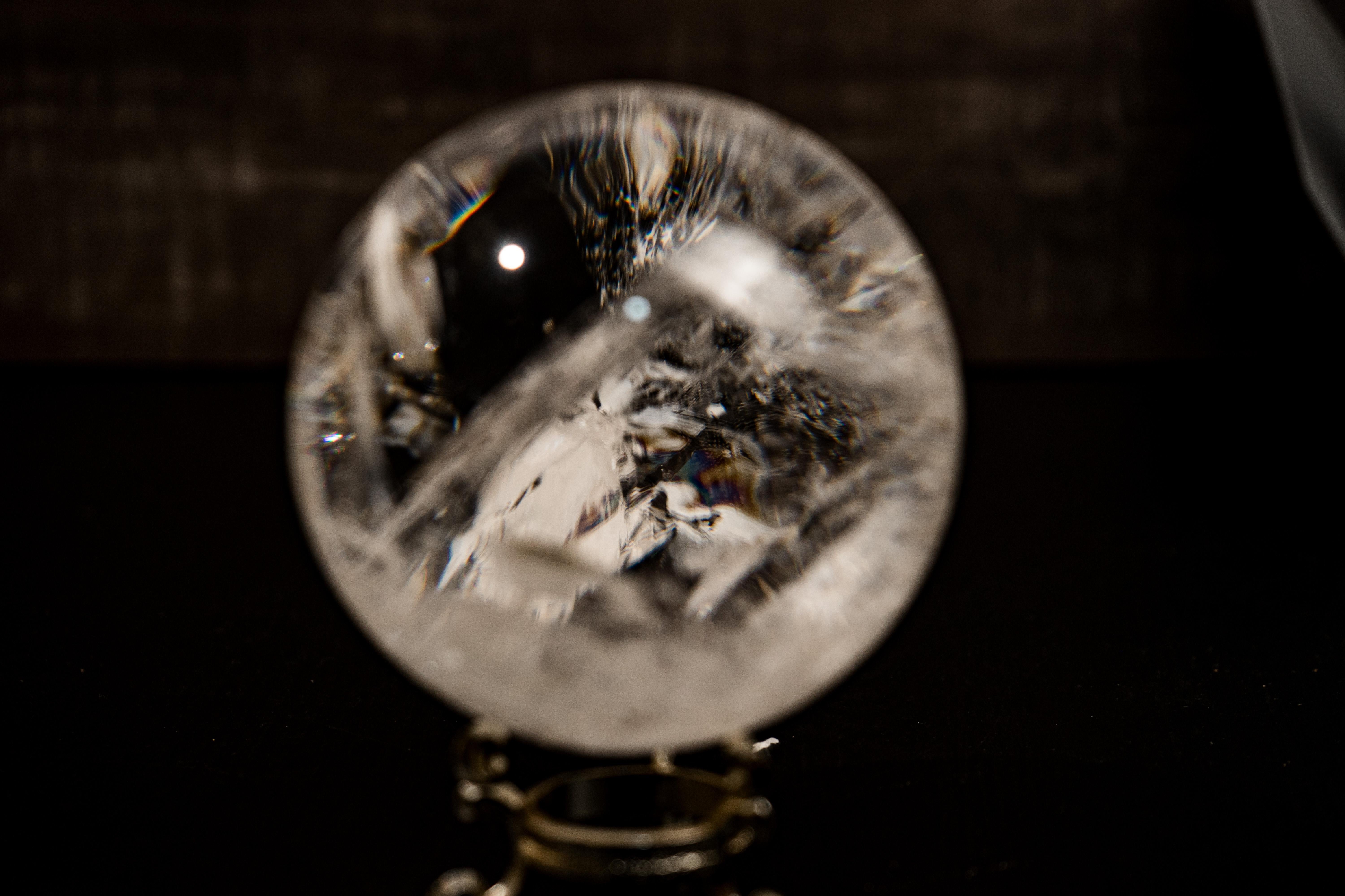 Large High-Grade Crystal Quartz Sphere with Stunning Rainbows For Sale 1