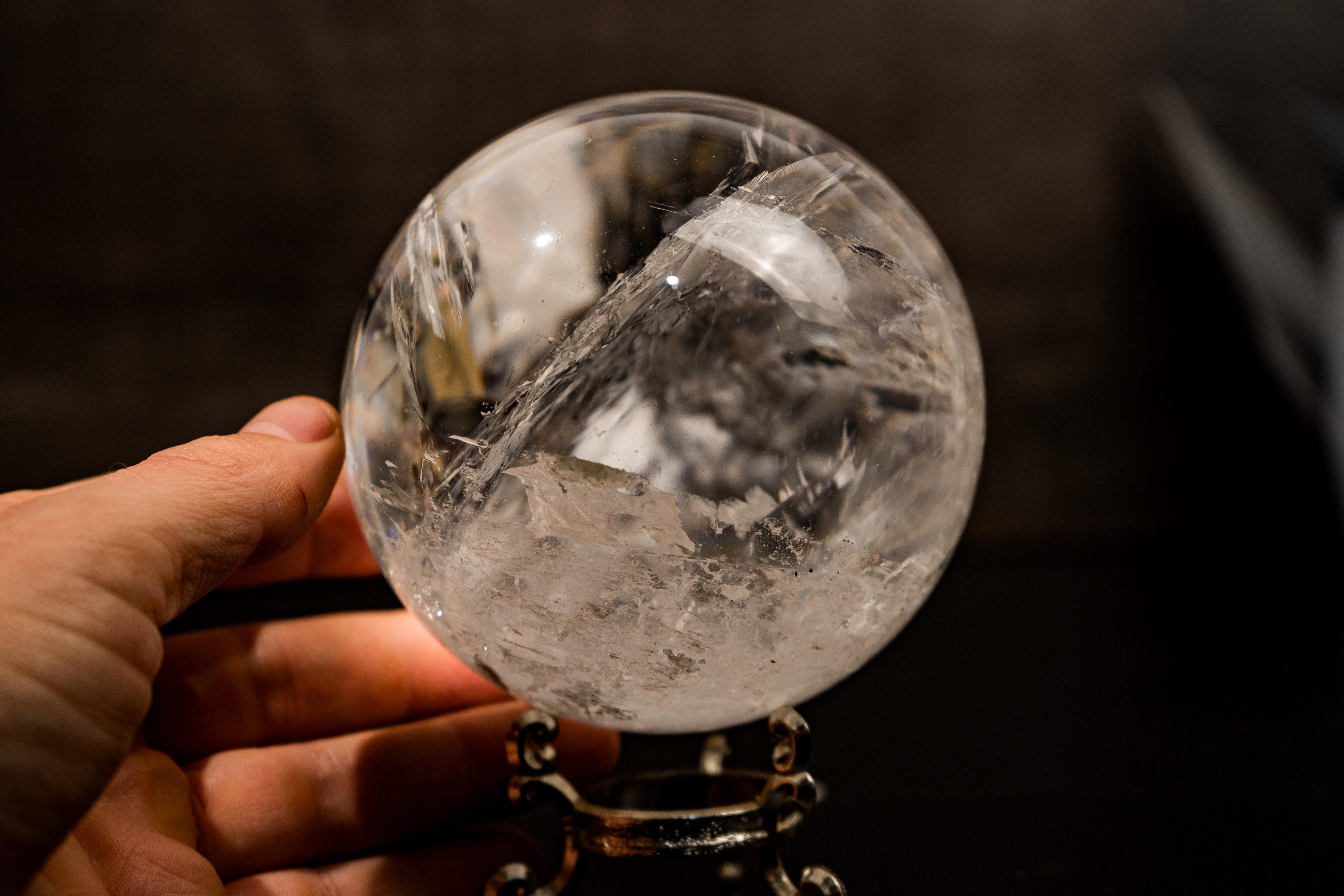 Large High-Grade Crystal Quartz Sphere with Stunning Rainbows For Sale 3