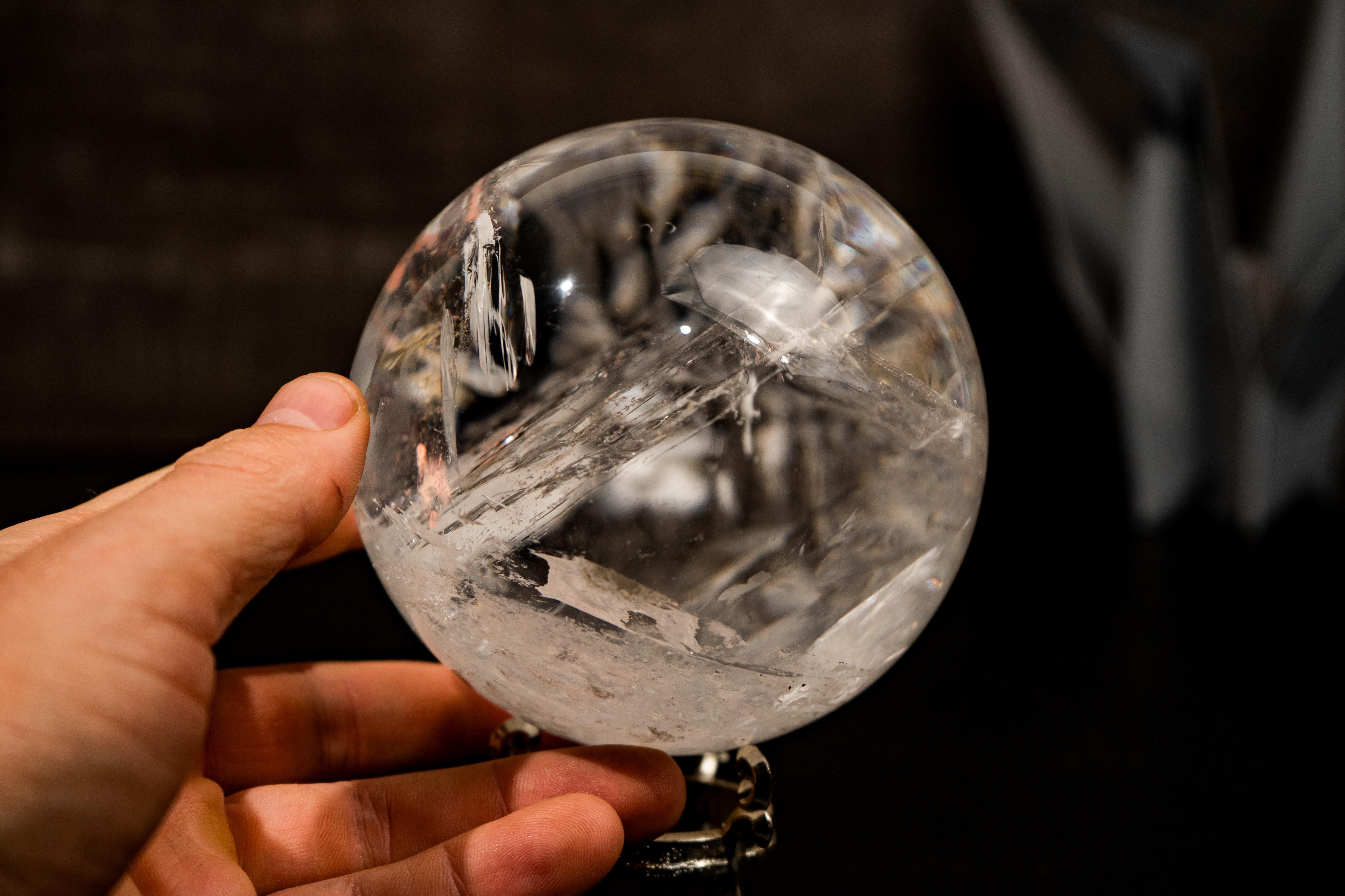 Large High-Grade Crystal Quartz Sphere with Stunning Rainbows For Sale 4