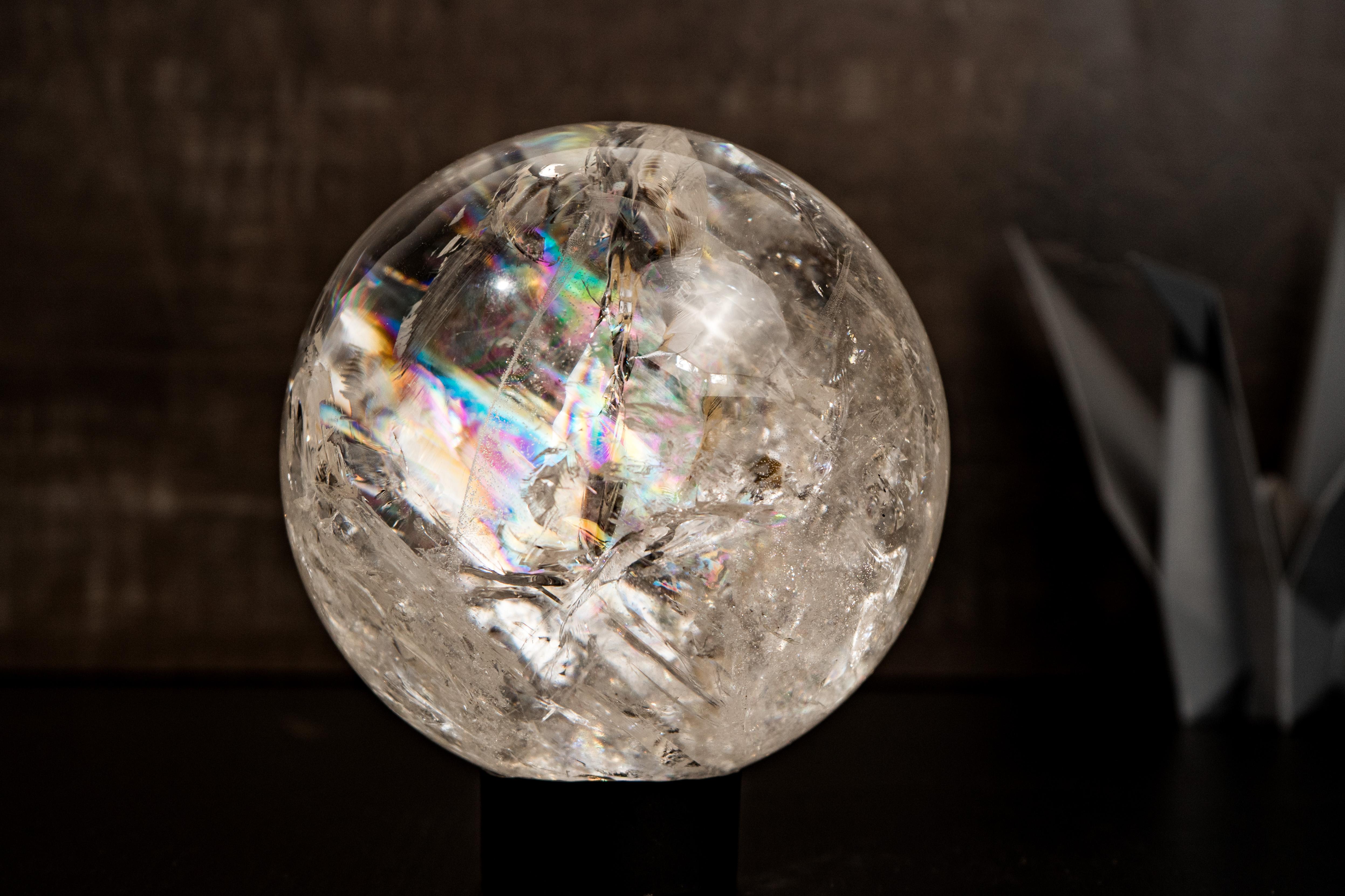 Crystal Epic Large Quartz Sphere with Rainbows For Sale