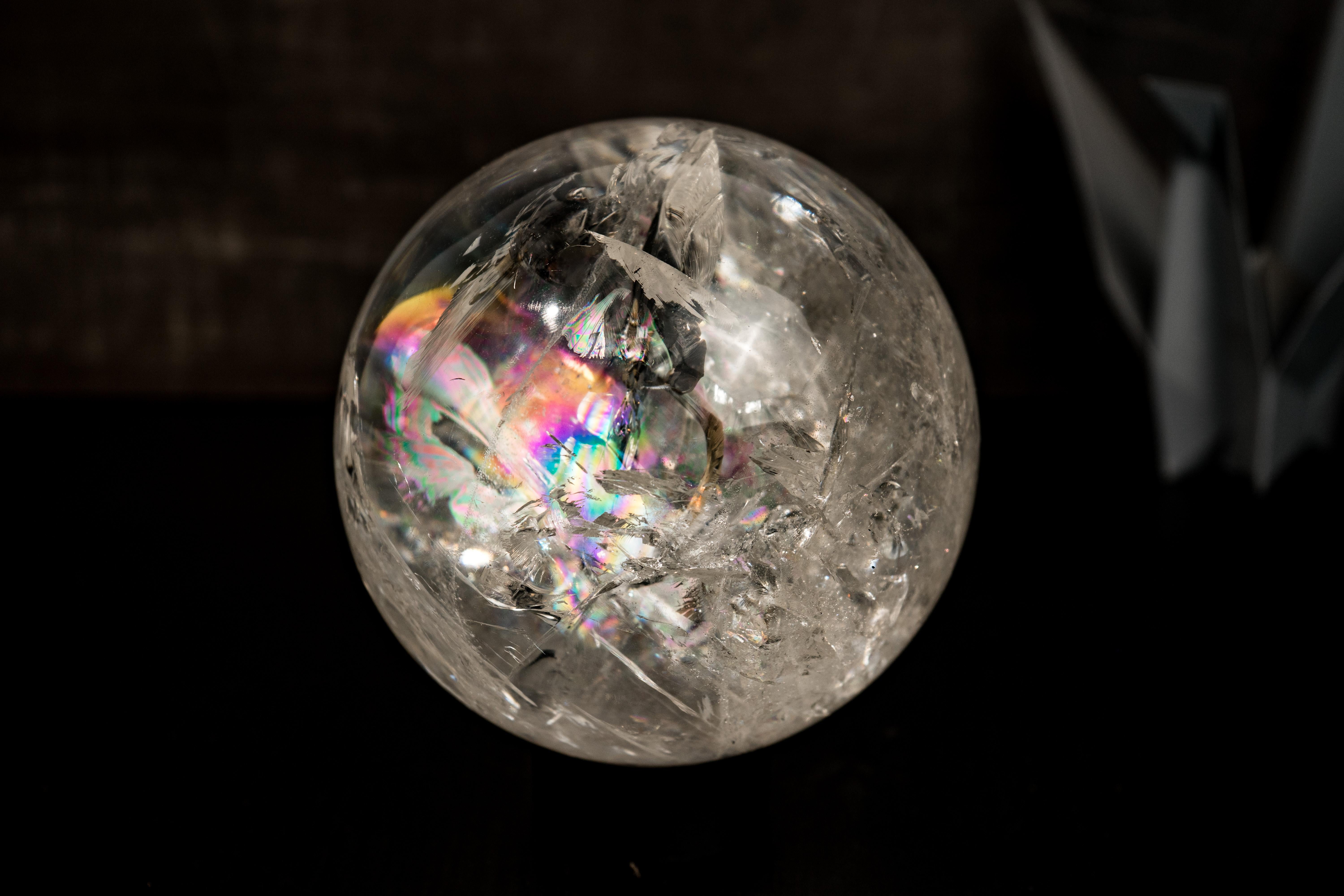 Contemporary Epic Large Quartz Sphere with Rainbows For Sale